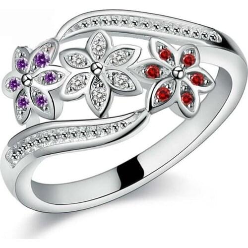 Shinning Crystal 925 Sterling Silver Ring CZ Flower Ring For Women Fashion Wedding Engagement Jewelry Friendship Gift Size 7 8 9