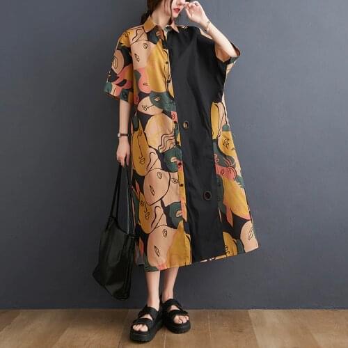 Japan Style Dark Black Street Fashion Sweet Girls Chic Blouse Dress 2021 New Arrival Cotton Print Women Casual Summer Dress