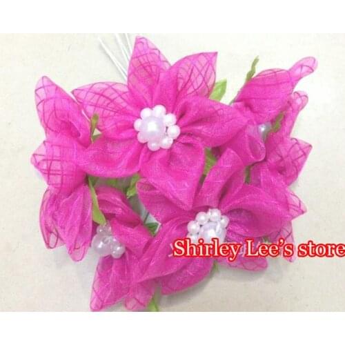2014 New Arrival!!!! 432pcs=72 bunches Artificial flowers gauze roses with pearls,8 Colors For Selection