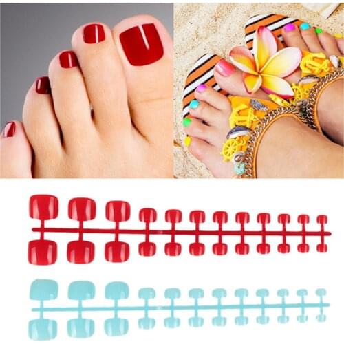 24Pcs Toenails False Nails Artificial Candy Nails Shrimp Powder Sticker Natural Acrylic French False Toe Nails Tips Art Decor