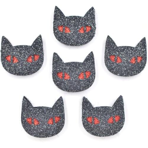 5Pcs Glitter Black Cat Appliques Padded Patches for Hallowmas Craft Clothing Hair Clips Decoration Scrapbooks Accessories K83