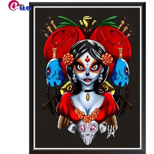 5D DIY Diamond painting Cross stitch Cartoon set Full Square/round Diamond embroidery witch Skull Girl Round mosaic Home Decor
