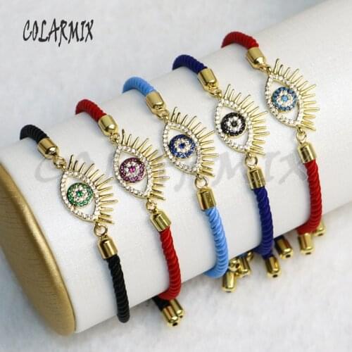 6 Pcs Colorful zircon Eye shape charms Double hoops Rainbow color Crystal eye pendant jewelry charms for bracelet making 5272