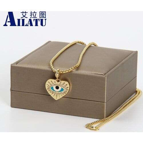 Ailatu 5pcs/lot Gold Color Heart-shaped Pendant Necklace for Women Engagement Cz Jewelry