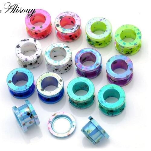 Alisouy 1 Pair Ear expander Body Piercings Acrylic Screw Back Flesh Tunnel Ear Plug Stretcher 2-12 mm printing ear studs plugs