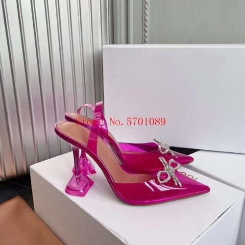 Woman Designer High Heel Shoes 20ss New Release Rhinestone Crystal Bow-knot Sandals Clear Pvc Bow Transparent Glass Sandals