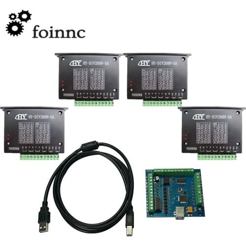 CNC Controller Mach3 4 Axis USB Motion Card STB4100+4pcs HY-DIV268N-5A Stepper Motor Driver kit