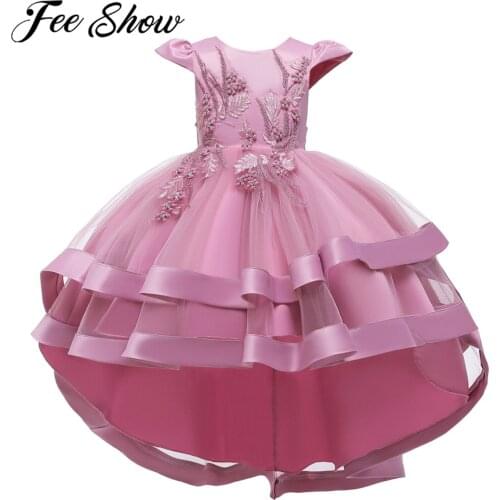 Kids Girl Flower Embroidered Dress Children Princess Girl First Communion Dress Wedding Party Costume Tutu Flower Girl Dresses