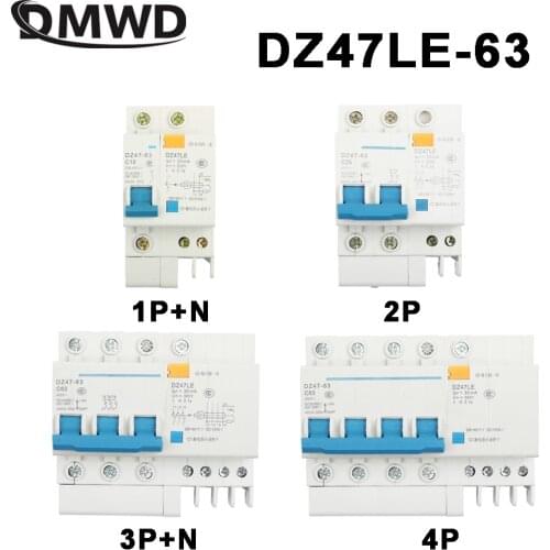 DPNL DZ47LE-63 1P+N 2P 3P+N 4P 20A 230V 50HZ 60HZ Residual Current Circuit Breaker With Over Current And Leakage Protection RCBO