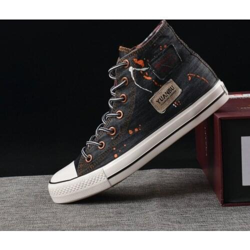 High top denim boys' canvas shoes autumn students' shoes sports casual board shoes Korean lace up single shoes 579