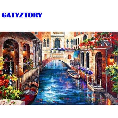 GATYZTORY Painting By Numbers Venice Scenery Drawing On Canvas HandPainted Gift Picture By Number River Landscape Kits Home Deco