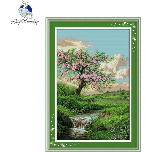 Joy Sunday scenic style The peaches blossom in spring large cross stitch scenery designs beads embroidery for buy stitches