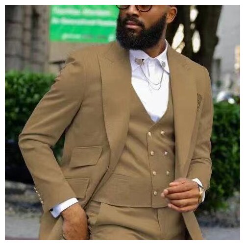 ANNIEBRITNEY Khaki 3 Piece Formal Man Tailcoat Tuxedo Prom Wedding Dinner slim fit Men Suits Set Tailor Made Peaked Lapel Tuxedo