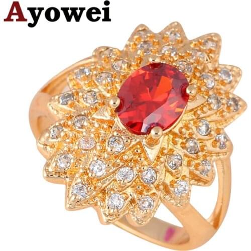 Good Quality Gold color Garnet Zirconia Health Jewelry Nickel & Lead Free Zirconia Golden Ring Size #7.25 #6.5 #7 #8 KR244