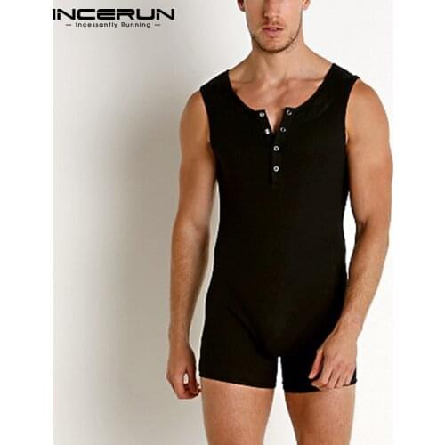 Summer Men Pajamas Romper Solid Color Sleeveless O Neck Nightwear Leisure Playsuits Cozy Men Jumpsuits Homewear S-5XL INCERUN