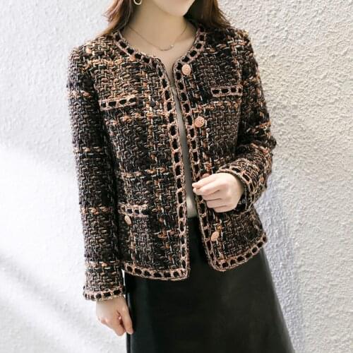 Spring Autumn Latest Fashion Designer Women Classic Tweed Short Jackets Coat Single Breasted Button Ladies Casual Outerwear Top