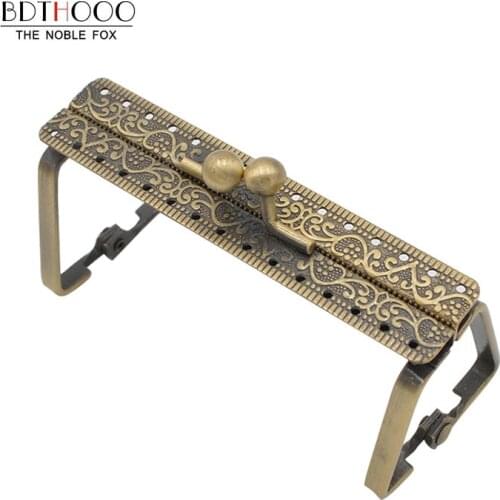 BDTHOOO 19cm Square Metal Frame Purse Handle DIY Clutch Bag Frame Handbag Making Kiss Clasp Lock Antique Bronze Bags Accessories
