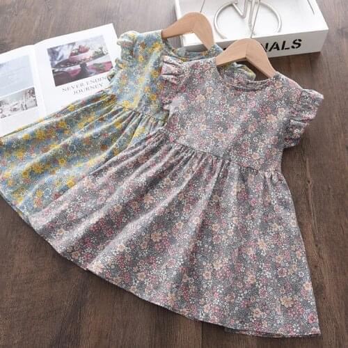 Flying Sleeves Retro Floral Dress For Girls 2021 Summer Korean Princess Dresses Cute Pastoral Style Baby Seaside Clothes Vestido