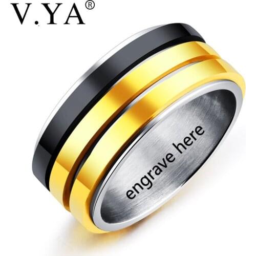 V.YA Fashion Mens Ring Rotating Punk Rock Accessories Stainless Steel Black Gold Purple Color Spinner Rings For Men Jewelries