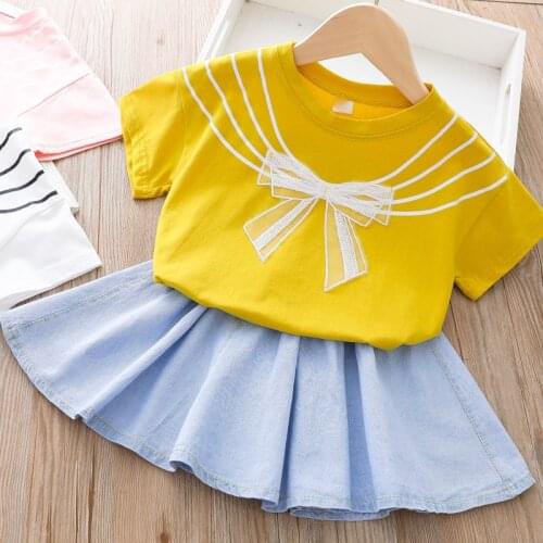 Fashion Kids Girls Clothes Set Bowknot Shirt and Jeans Skirt Fashion Casual Toddler Girl Clothes Set Kids Outfits Clothing