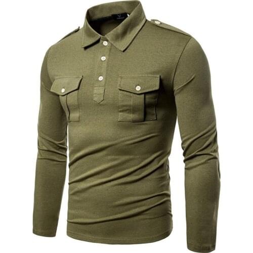2020 Tops Mens Clothing Casual Turn-down Collar Cotton High Quality Military Lapel POLO Mens T-shirt