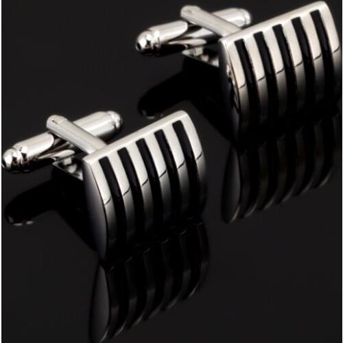 Black stripe enamel Cufflinks for Mens Jewelry Shirt Cufflink Brand Cuff Buttons Silvery Cuff Link High Quality Christma gift