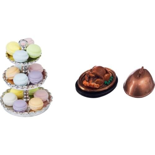 1:12 Dollhouse Mini Kitchenware Accessories Metal Snack Rack & Christmas Turkey Set
