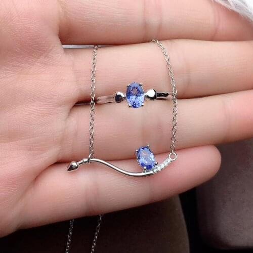 New Arrival Natural and Real Tanzanite Jewelry set 925 sterling silver 1pc Ring,1pc Pendant,2pcs Earring