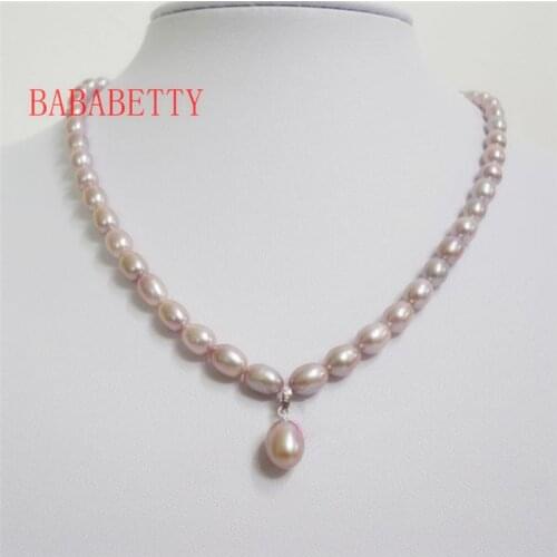 NEW Bright Natural Freshwater Pearl 6-7MM Necklace with 9x11mm Drip Pendant Tibetan silver clasp