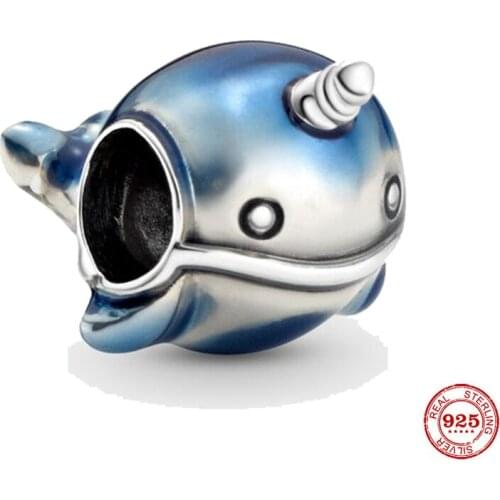 New 925 Sterling Silver Shimmering Narwhal Charm Beads Fit Original Pandora Bracelet 2021 Summer Diy Jewelry