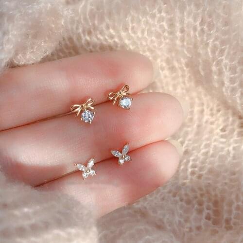 New Fashion Shiny Simple Temperament Personality Delicate and small S925 silver-plated Zircon Butterfly Stud Earrings