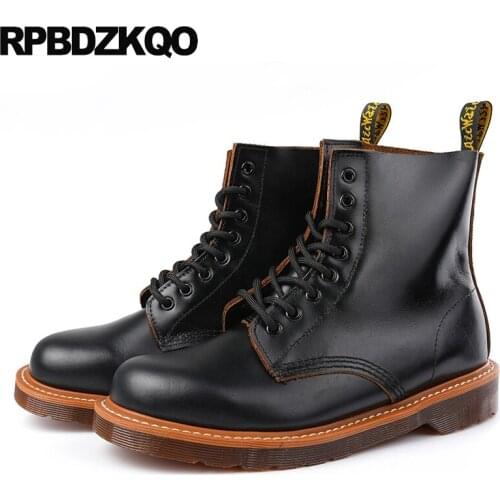 Shoes army ankle handmade designer black full grain 2019 men retro combat boots lace up military real leather short genuine