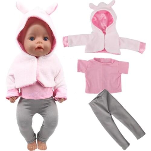 Doll Clothes 3Pcs/Set Rabbit Coat+T-shirt/+Leggings For 18 Inch American&43Cm Baby New Born Doll Generation Christmas Girl`s Toy