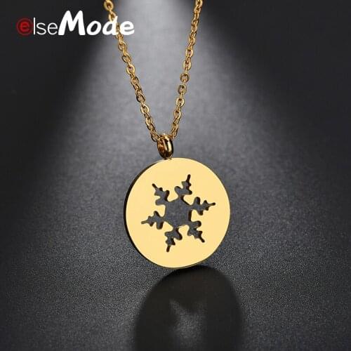 ELSEMODE Hollow Snowflake Wedding Necklaces for Women Gold Titaniun Steel Round Pendant Necklace Best Engagement Jewelry Gift