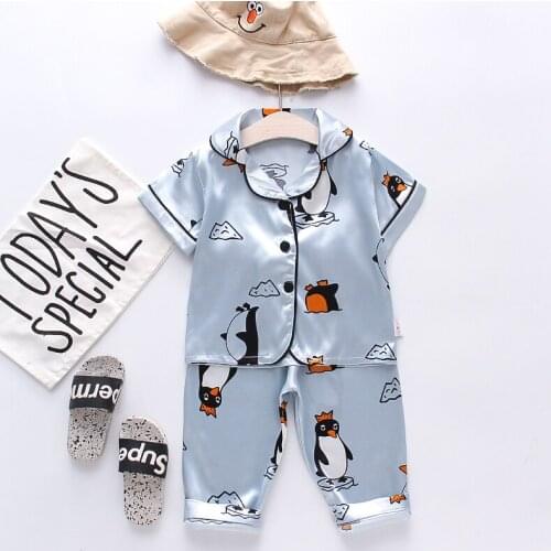 IENENS Toddler Nightclothes Suits Summer Kids Pajamas Boy Girl Sleepwear Clothes Sets 2PC Baby Short Sleeves Tops + Long Pants
