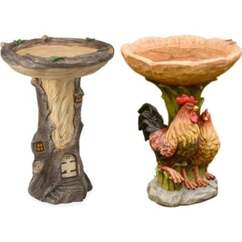 Polyresin Bird Bath Pedestal Handmade Wild Bird Feeder Bowl for Outdoor Home Garden Backyard Landscape Decoration