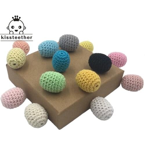 Baby Teether DIY Rainbow Teething Wood Beads Crochet Colour Mix Ball Knit 25*20mm(0.98*0.79in)For Baby Teething Necklace Decorat