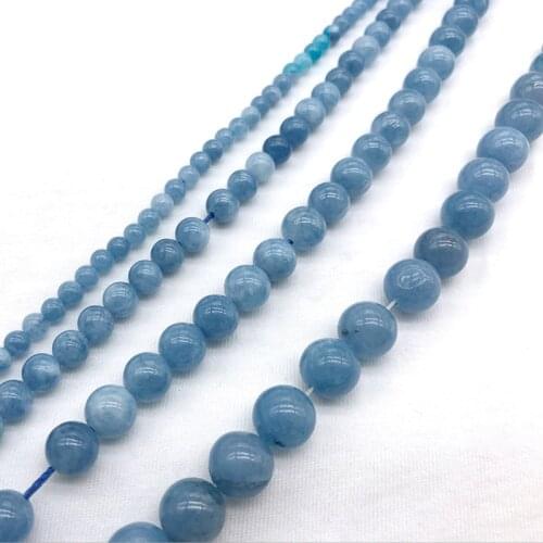REGELIN 4/6/8/10/12mm Natural Stone Aquamarin Angelite Round Loose Beads For Jewelry Making Strand 15"/Diy Bracelet