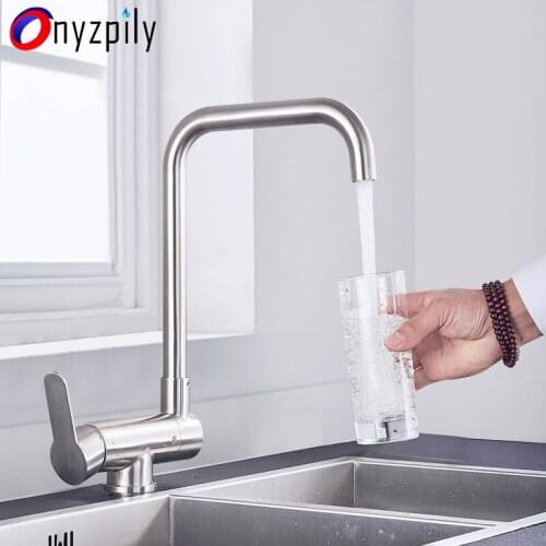 Onyzpily Kitchen Sink Faucets Brushed Nickel Bathroom Sink Mixers 360° Rotation Hot and Cold Water Tap Deck Mounted