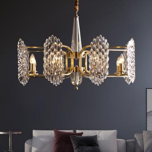 LED Luxury Copper Living Room Chandelier Creative Bedroom Kitchen Fixtures Villa Personality Simple Glass Home Hanging Lights