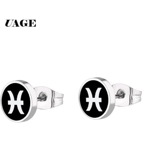UAGE 2 Piece Punk Earrings,Black Stud Earrings, Earrings Stainless Steel, Male Gothic Barbell Black Earrings Men & Women Unisex