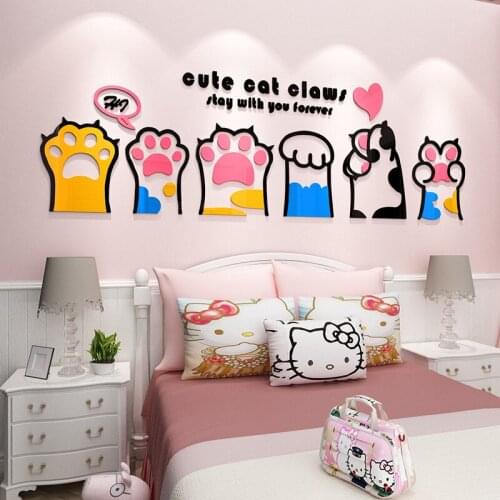 WS198 Cartoon cat claw childrens room bedroom bedside sticker living room sofa TV background wall decoration 3D Wall Sticker