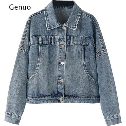 Turn Down Collar Long Sleeve Denim Jacket Women Back Split Design Button Feminino Pocket Korean Coat Spring