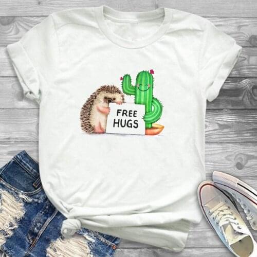 Womens T-shirt Hug Plants Cactus Print Womens Female Graphic tshirt asual womens clothing tops graphic T-shirt Harajuku shirt