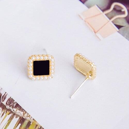 Women Geometric Square Earrings Pearl Simple OL Koean Fashion Jewelry Acessories Pendientes Wholesale