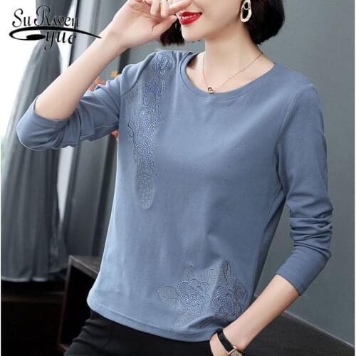 Ladies Tops Shirt Blusas Mujer Women Blouse 2021 Autumn Causal Blouse Slim Offioce Round Collar Long Sleeve 4xl shirt 7837 50