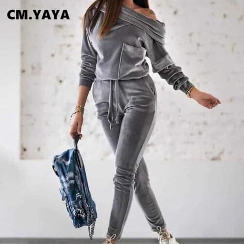 CM.YAYA Women Tracksuit Solid Loose Tops + Pockets Pants Two 2 Piece Sets Fashion Casualwear Sporty Sweatsuit Autumn Outfits