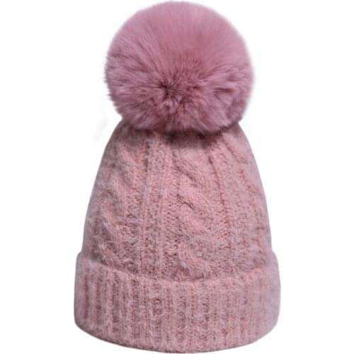 Winter Real Fur Pompon Hats For Women Men Knitted Cap Beanie Hat Warm Knitting Skullies Caps Men Hats Solid Color Sport Thick