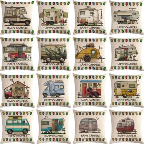 1 Pcs Camper Car Bus Pattern Cotton Linen Throw Pillow Cushion Cover Car Home Sofa Bed Decorative Pillowcase Funda Cojin 40649