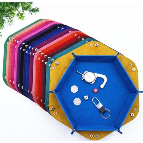 100pcs dice tray dados de rol storage 14 colors hex velvet cloth tweezers disc folding storage box pu tray desktop storage box